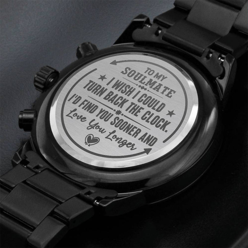 To My Soulmate Turn Back the Clock (Charcoal Black) – Men's Watch